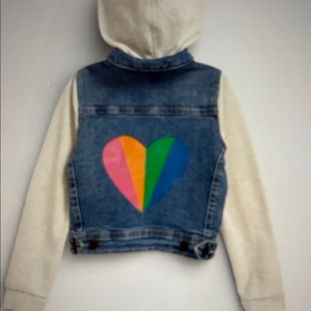 Tucker + Tate Girls Denim Rainbow Heart Hoodie Jacket Size 8